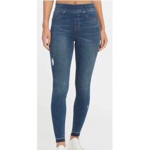 Women’s Spanx Skinny Jeans Dark Wash Distressed Stretch Elastic Waist Medium